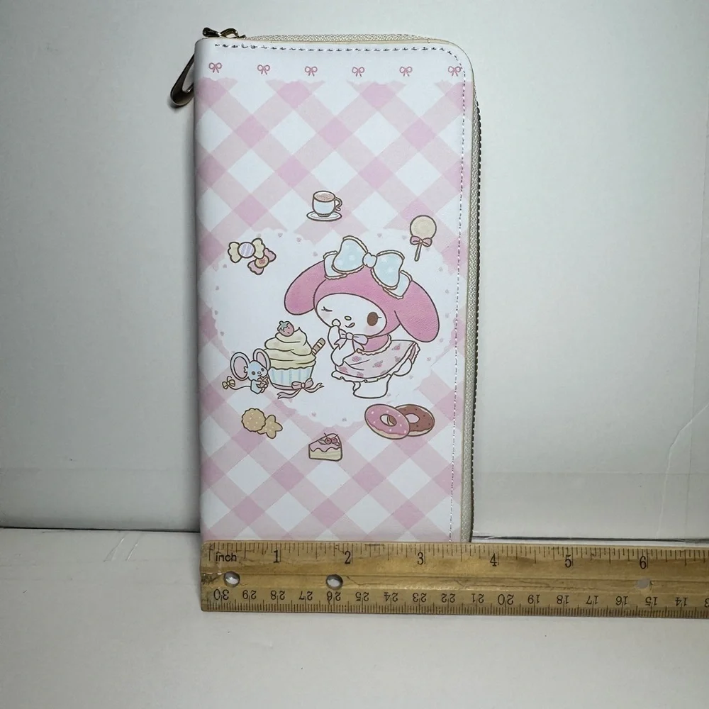 Pink and White Checkered Wallet with My Melody Hello Kitty Friends NWT